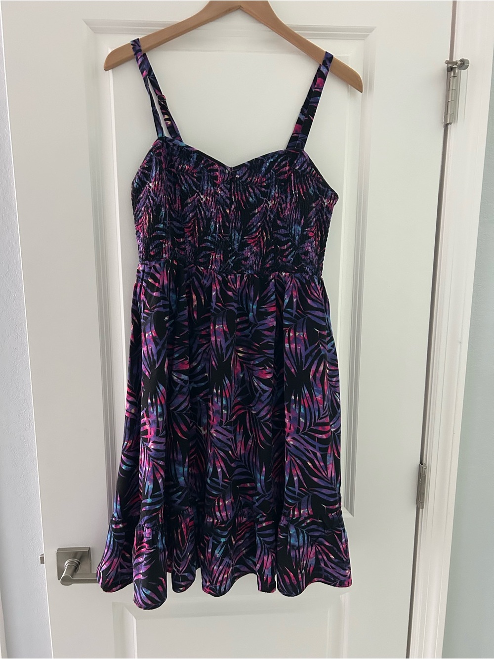 torrid Black Sundress with Pink & Purple Tropical Leaf Print